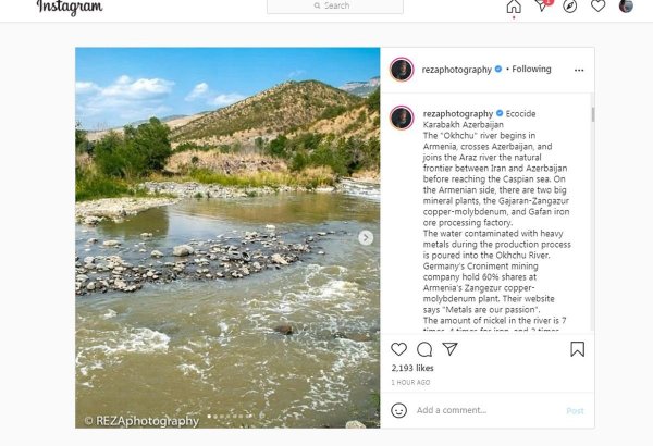 Photographer Reza Deghati names pollution of Okhchuchay river ecological disaster