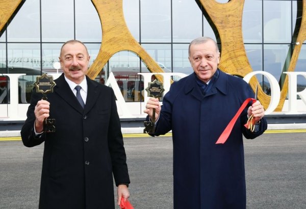 President Ilham Aliyev and President Recep Tayyip Erdogan attend opening ceremony of Fuzuli International Airport