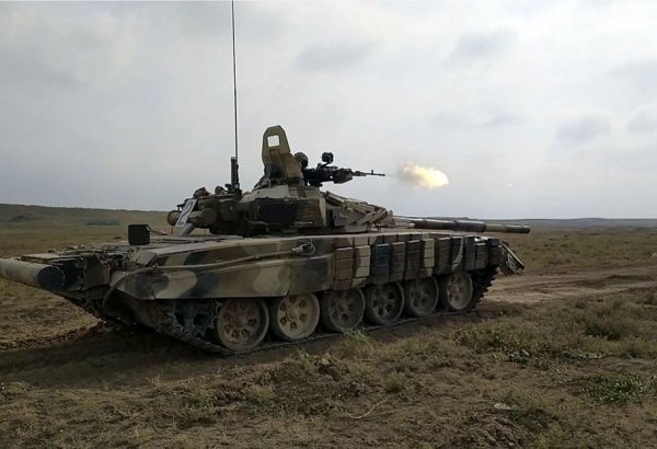 Tank units of Azerbaijani Armed Forces carrying out combat firing exercises