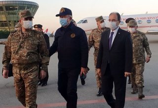 Turkish Minister of National Defense Hulusi Akar arrives in Baku