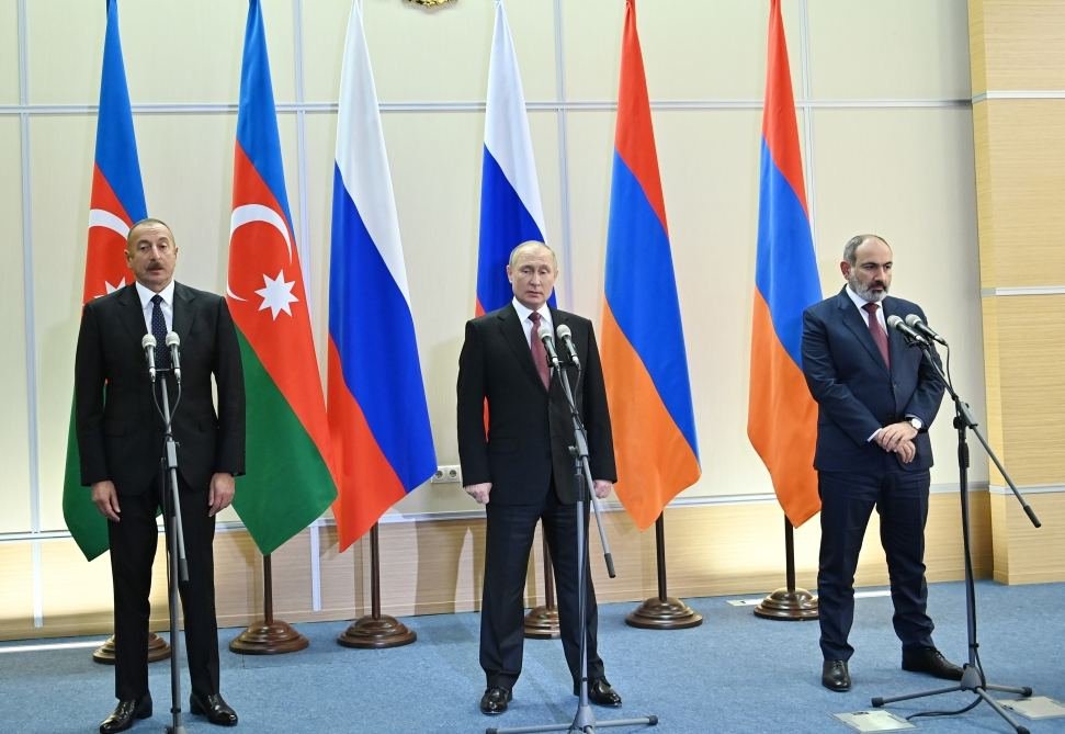 Russian President, Azerbaijani President and Armenian Prime Minister make press statements (PHOTO)