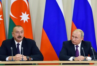 Президент Ильхам Алиев и Президент Владимир Путин выступили с заявлениями для прессы