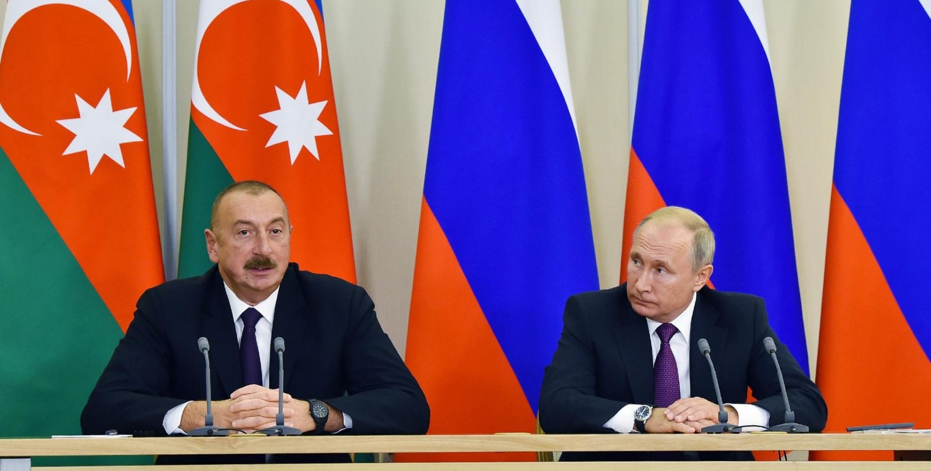 Президент Ильхам Алиев и Президент Владимир Путин выступили с заявлениями для прессы