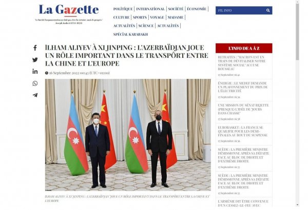 Fransa mətbuatı Azərbaycanla Çin arasındakı strateji tərəfdaşlığın inkişaf etməsindən yazıb