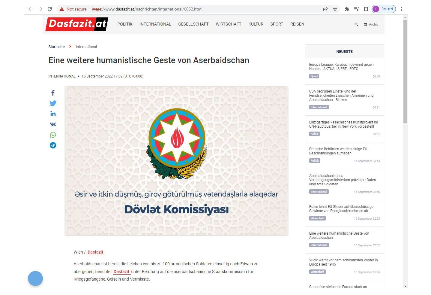 Austrian media reports on another example of Azerbaijani humanism