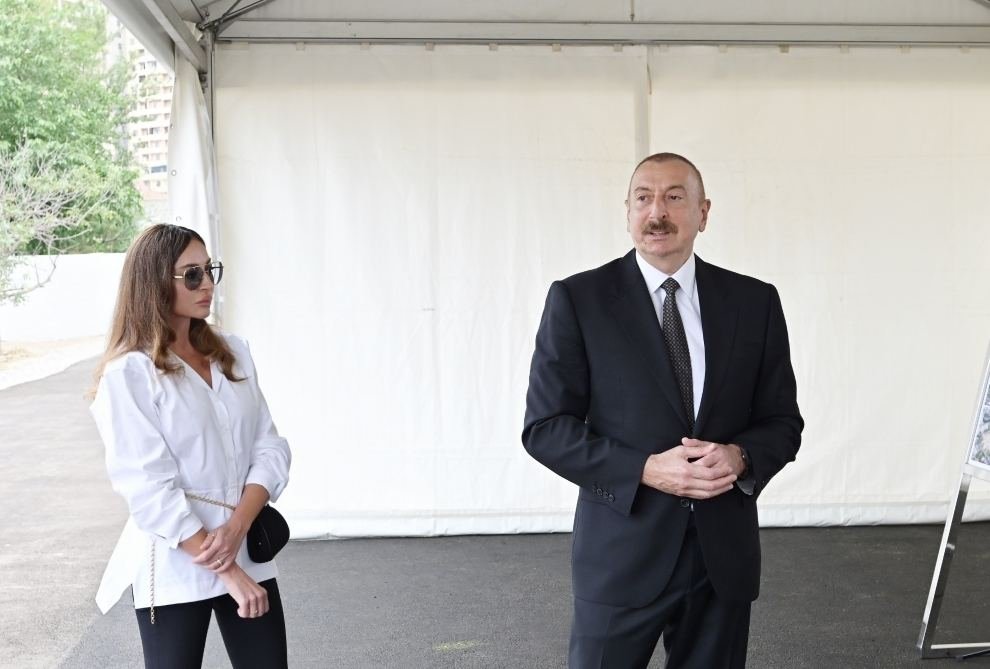 President Ilham Aliyev and First Lady Mehriban Aliyeva visit Yukhari Govharagha Mosque in Shusha and view reconstruction and restoration work underway here