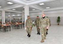 President Ilham Aliyev views conditions created at newly commissioned military unit of Defense Ministry in Fuzuli district (PHOTO)