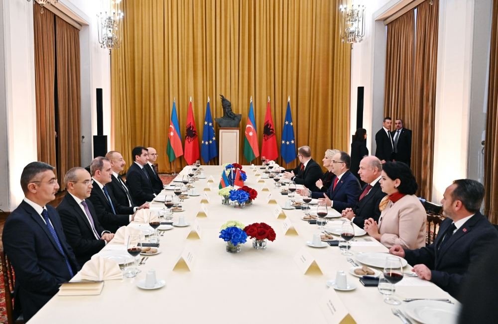 President of Azerbaijan Ilham Aliyev, President of Albania Bajram Begaj hold expanded meeting during official lunch