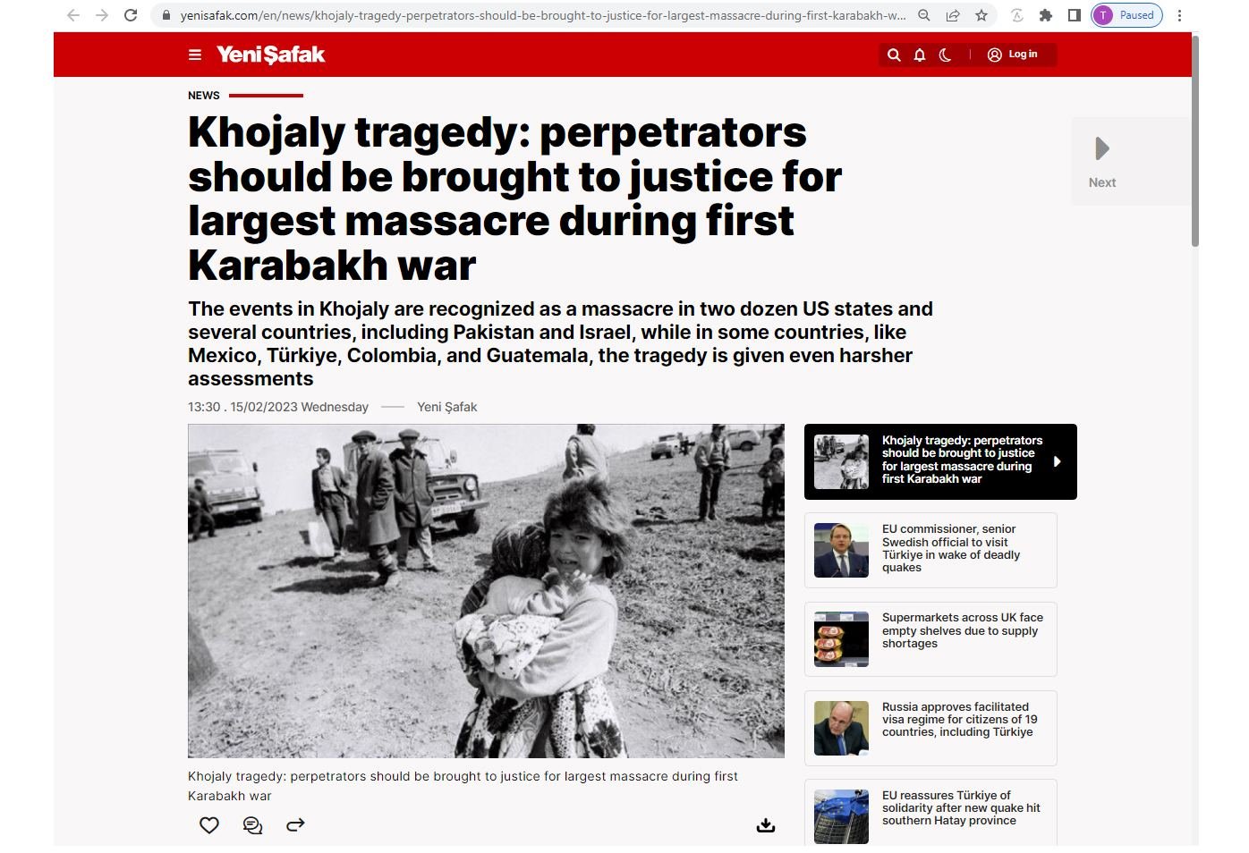 Влиятельное турецкое издание опубликовало статью о Ходжалинском геноциде