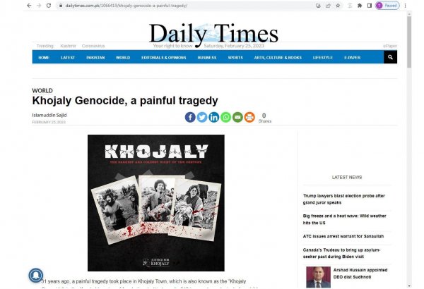 Armenians involved in Khojaly genocide must be brought to International Criminal Court - Pakistani newspaper