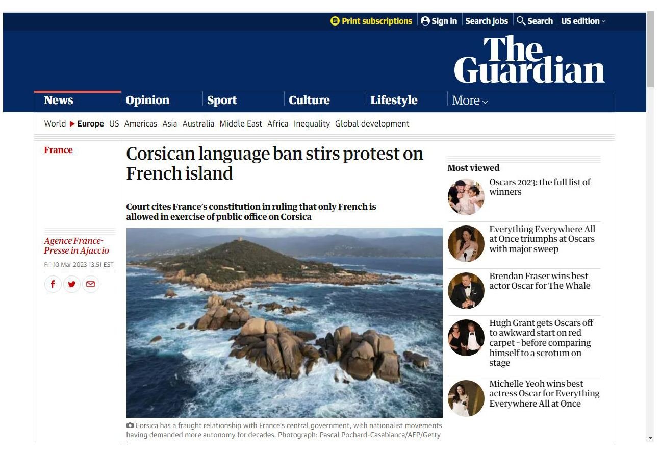Dövlət idarələrində korsika dilinə qadağa qoyulduqdan sonra adada etirazlar baş qaldırıb - The Guardian