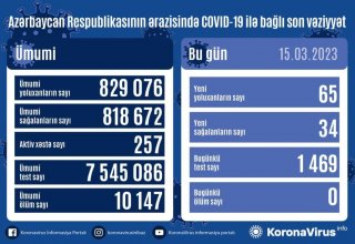 В Азербайджане выявлено еще 65 случаев заражения коронавирусом, вылечились 38 человек