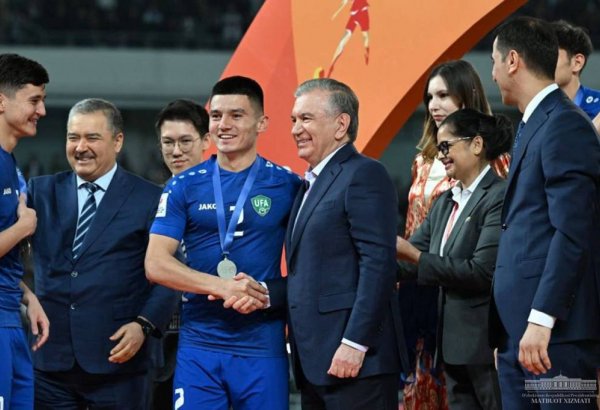President Shavkat Mirziyoyev watches the AFC U-20 Asian Cup final