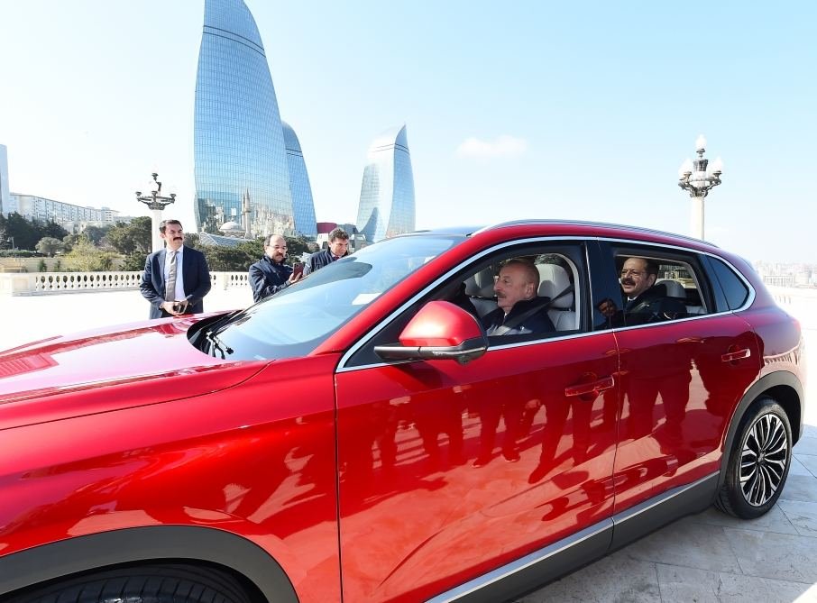 President Ilham Aliyev driving Türkiye's Togg electric car