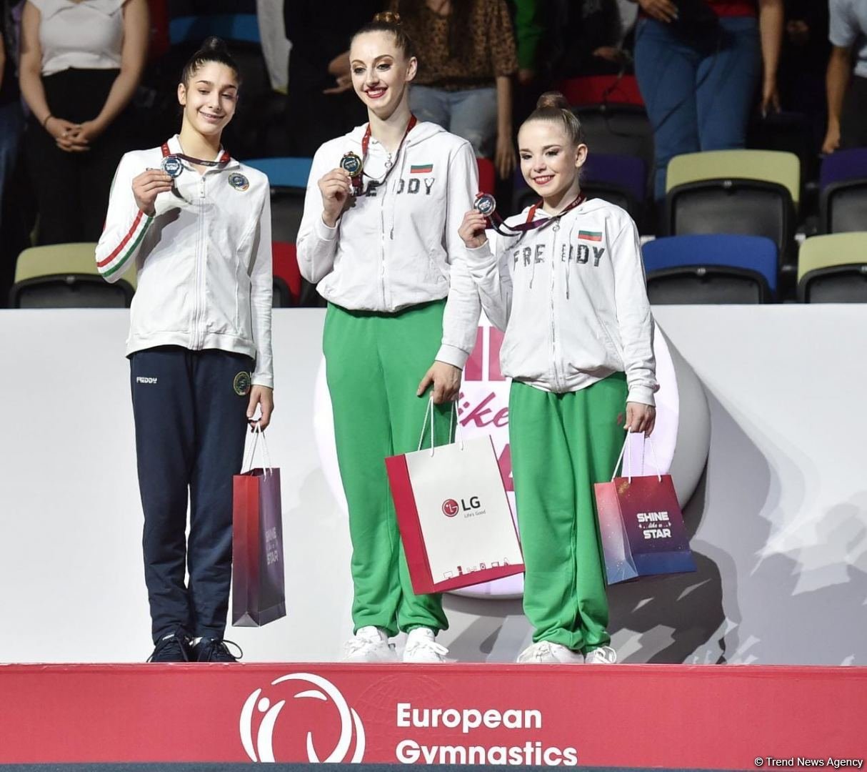 European Championship in Baku: awarding ceremony for winners of individual all-around