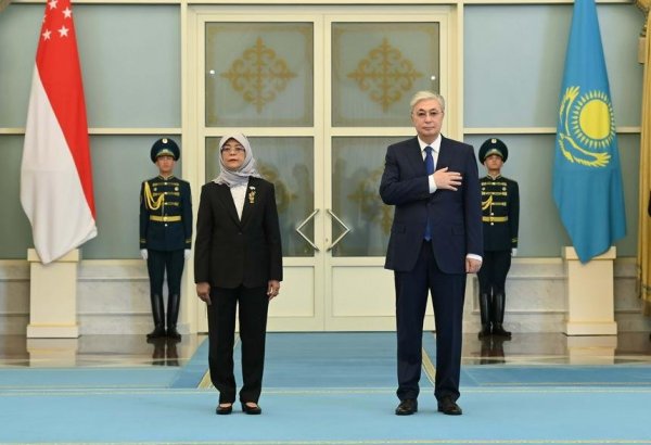 Head of State greets Singapore President Halimah Yacob in Akorda