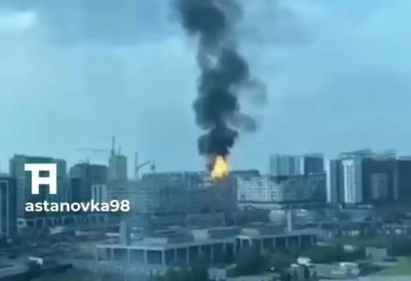 Apartment complex under construction catches fire in Astana