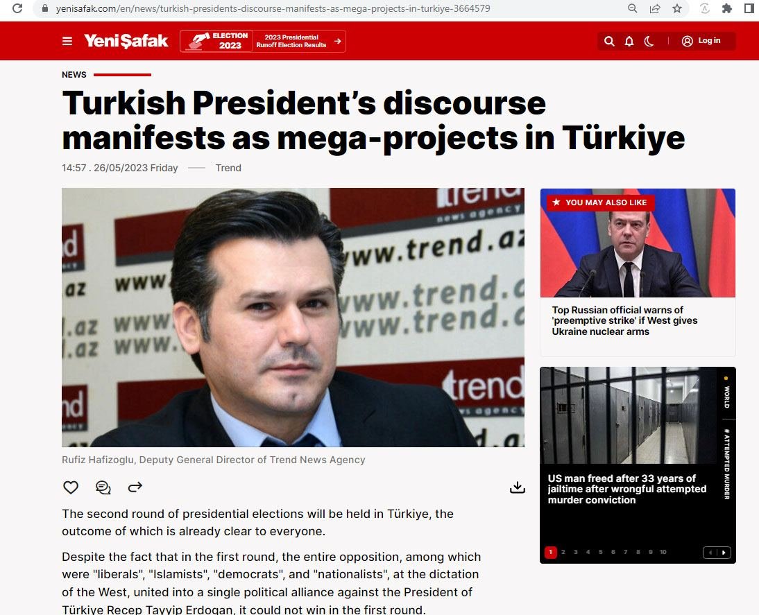Trend BİA-nın direktor müavini Rufiz Hafizoğlunun məqaləsi Türkiyə mediasında yayımlanıb