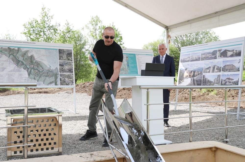 President Ilham Aliyev lays foundation for Gorchu settlement in Lachin district