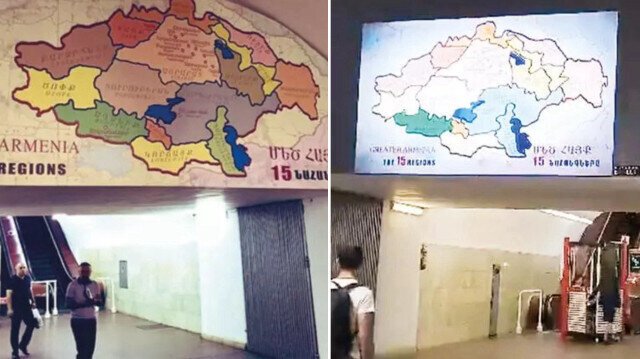 ‘Büyük Ermenistan’ hayali led ekranda: Erivan provokatif haritayı yeniledi