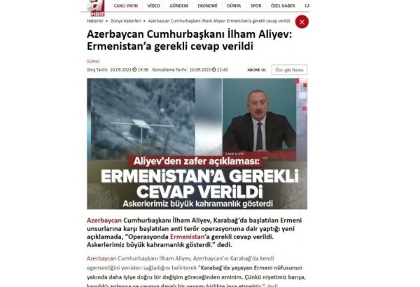 Azərbaycan Prezidentinin xalqa müraciəti dünya mətbuatında geniş işıqlandırılıb