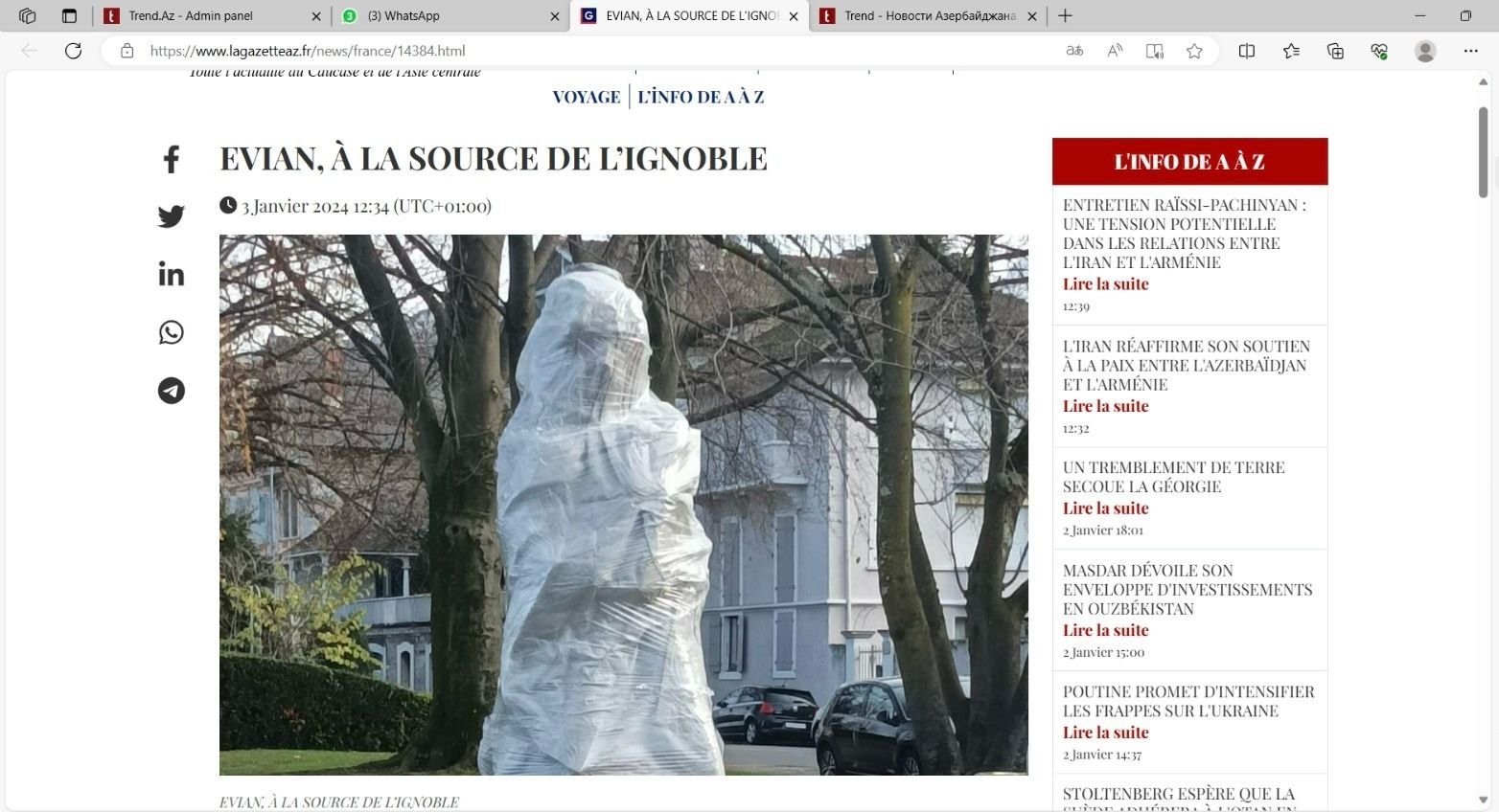 Decision to demolish Azerbaijani poetess Natavan's statue in Evian demonstrates blind racism - Jean-Michel Brun