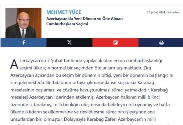 Turkish Sabah newspaper covers upcoming presidential election in Azerbaijan