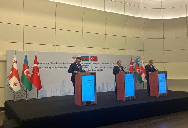 Проходит совместная пресс-конференция глав МИД Азербайджана, Турции и Грузии