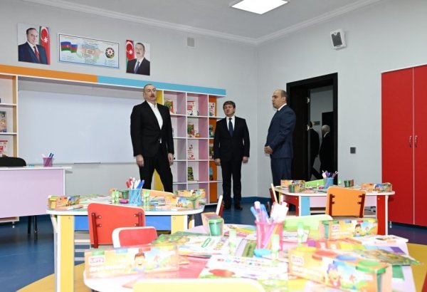 President Ilham Aliyev attends opening of new building of secondary school in Gabala