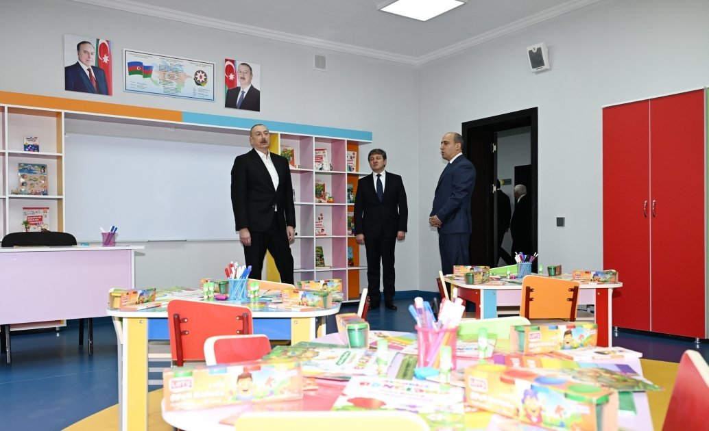 President Ilham Aliyev attends opening of new building of secondary school in Gabala