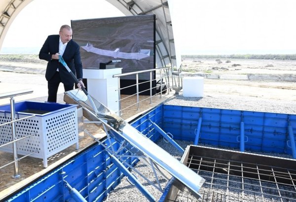 President Ilham Aliyev lays foundation of Shirvan irrigation canal in Hajigabul district