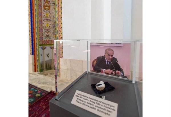 Piece of stone from Aghdam Juma Mosque presented to National Leader Heydar Aliyev 24 years ago returned to its place